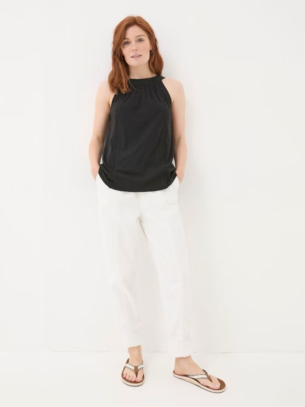 Fat Face Black Crochet-Trim Tank Top